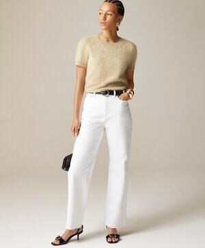 J.Crew 1996 Stretch Tall Curvy Slim Wide-leg Jeans WMNS 29T White Denim Raw hem